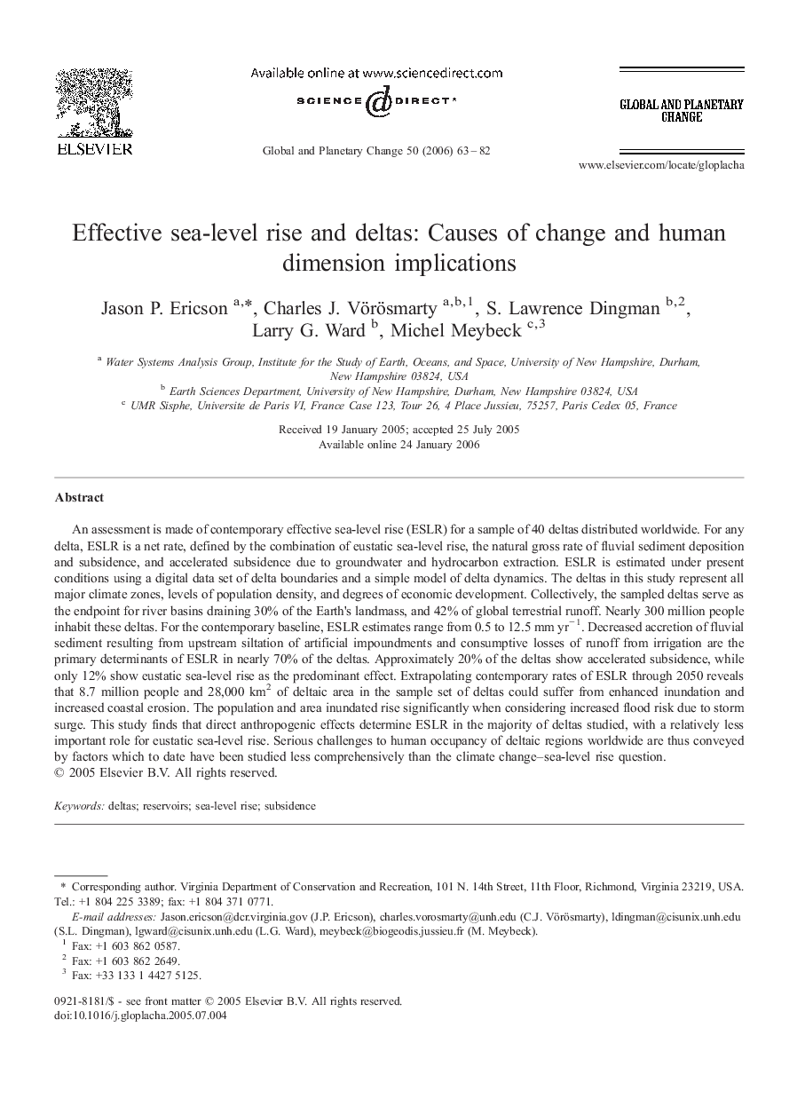 Effective sea-level rise and deltas: Causes of change and human dimension implications