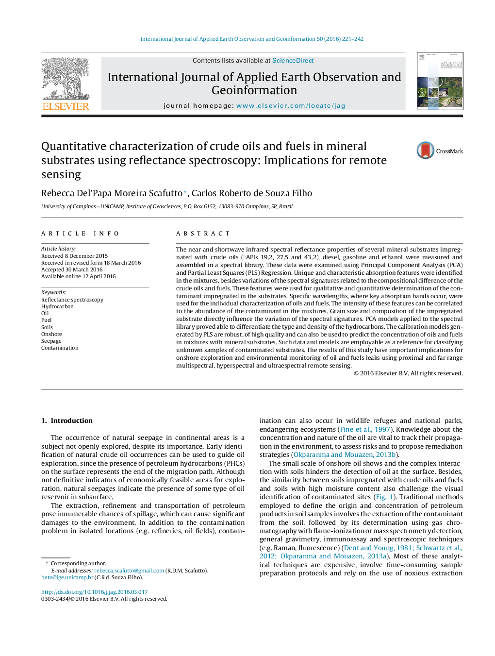 Quantitative characterization of crude oils and fuels in mineral substrates using reflectance spectroscopy: Implications for remote sensing