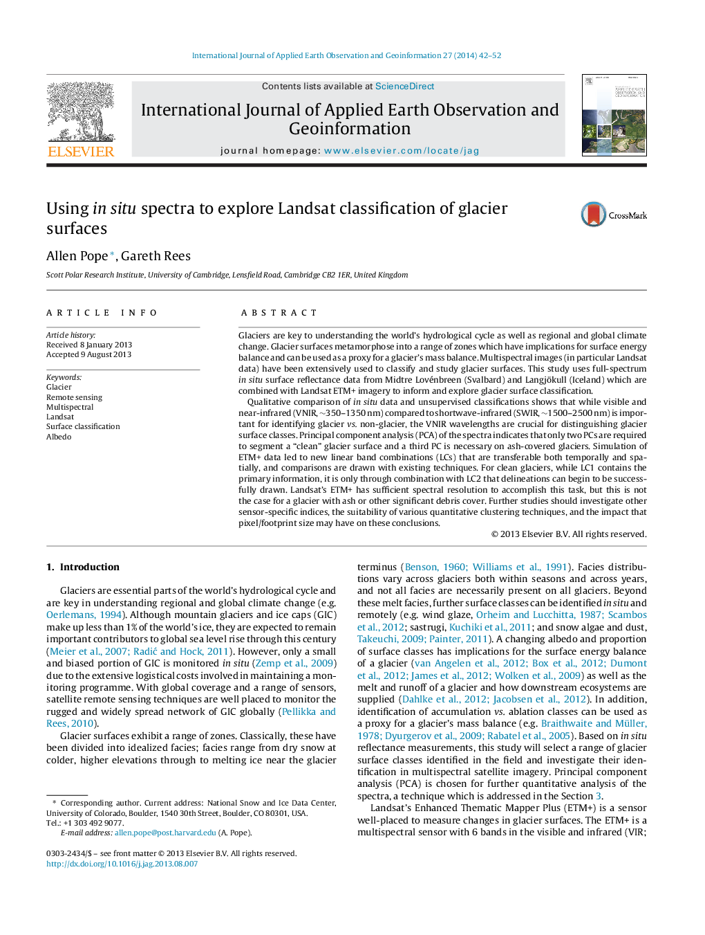 Using in situ spectra to explore Landsat classification of glacier surfaces