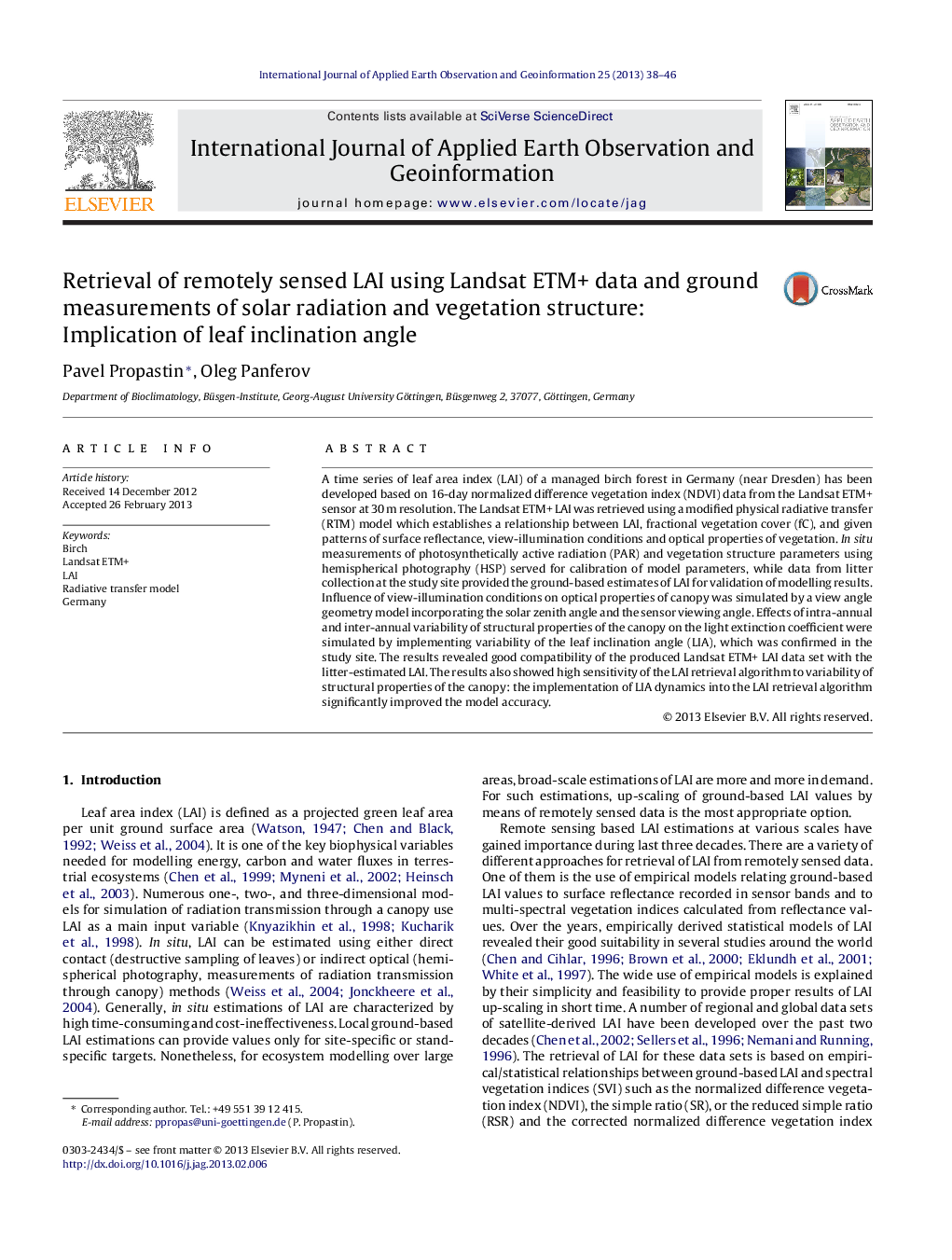 Retrieval of remotely sensed LAI using Landsat ETM+ data and ground measurements of solar radiation and vegetation structure: Implication of leaf inclination angle