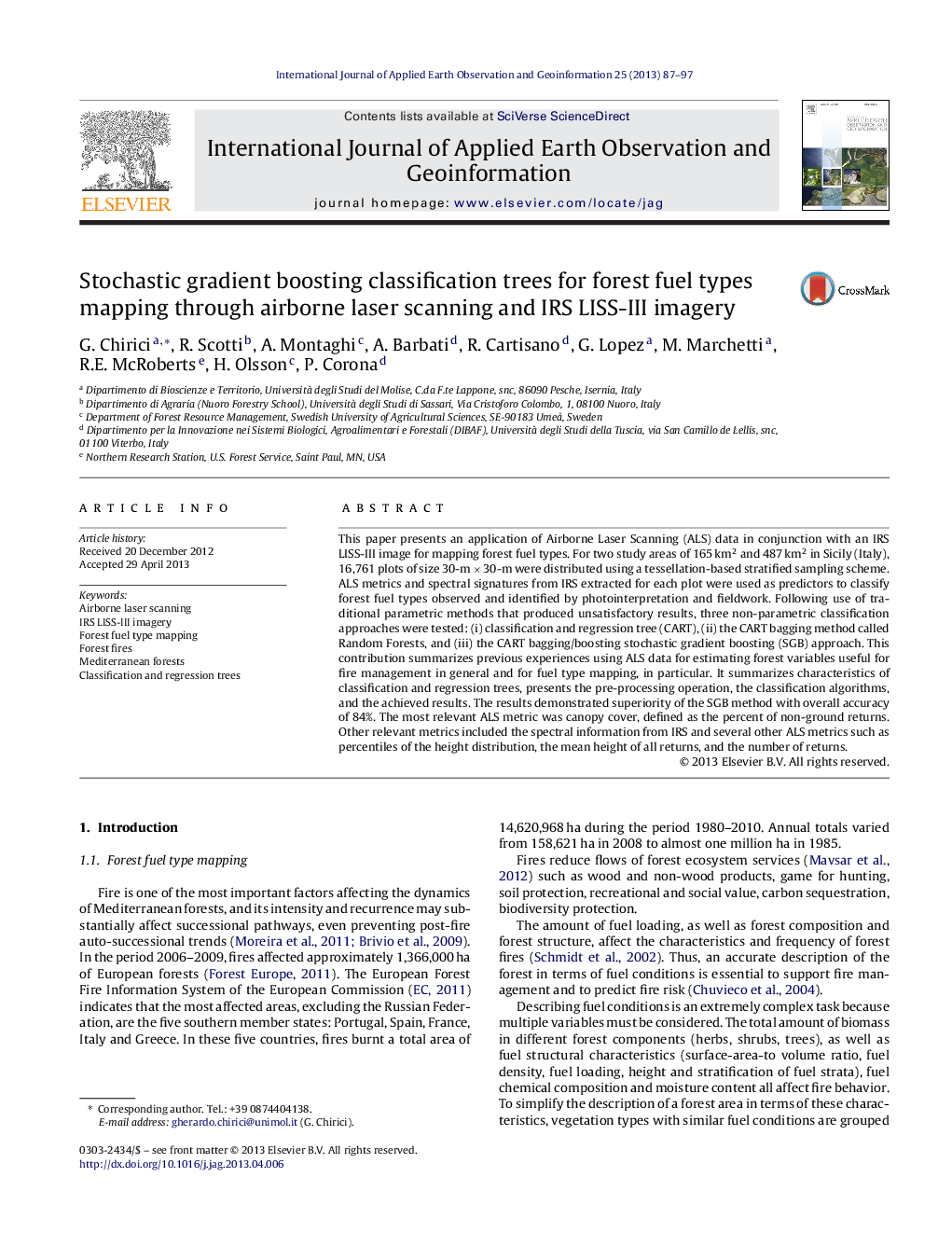 Stochastic gradient boosting classification trees for forest fuel types mapping through airborne laser scanning and IRS LISS-III imagery