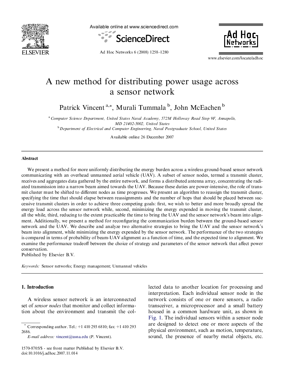 A new method for distributing power usage across a sensor network