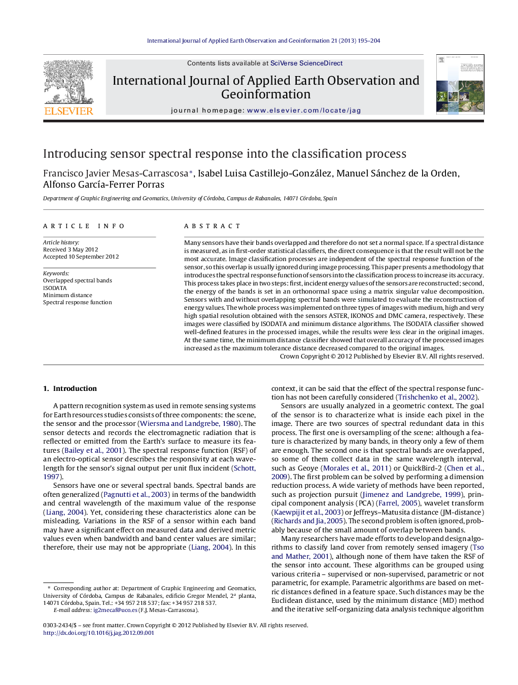 Introducing sensor spectral response into the classification process