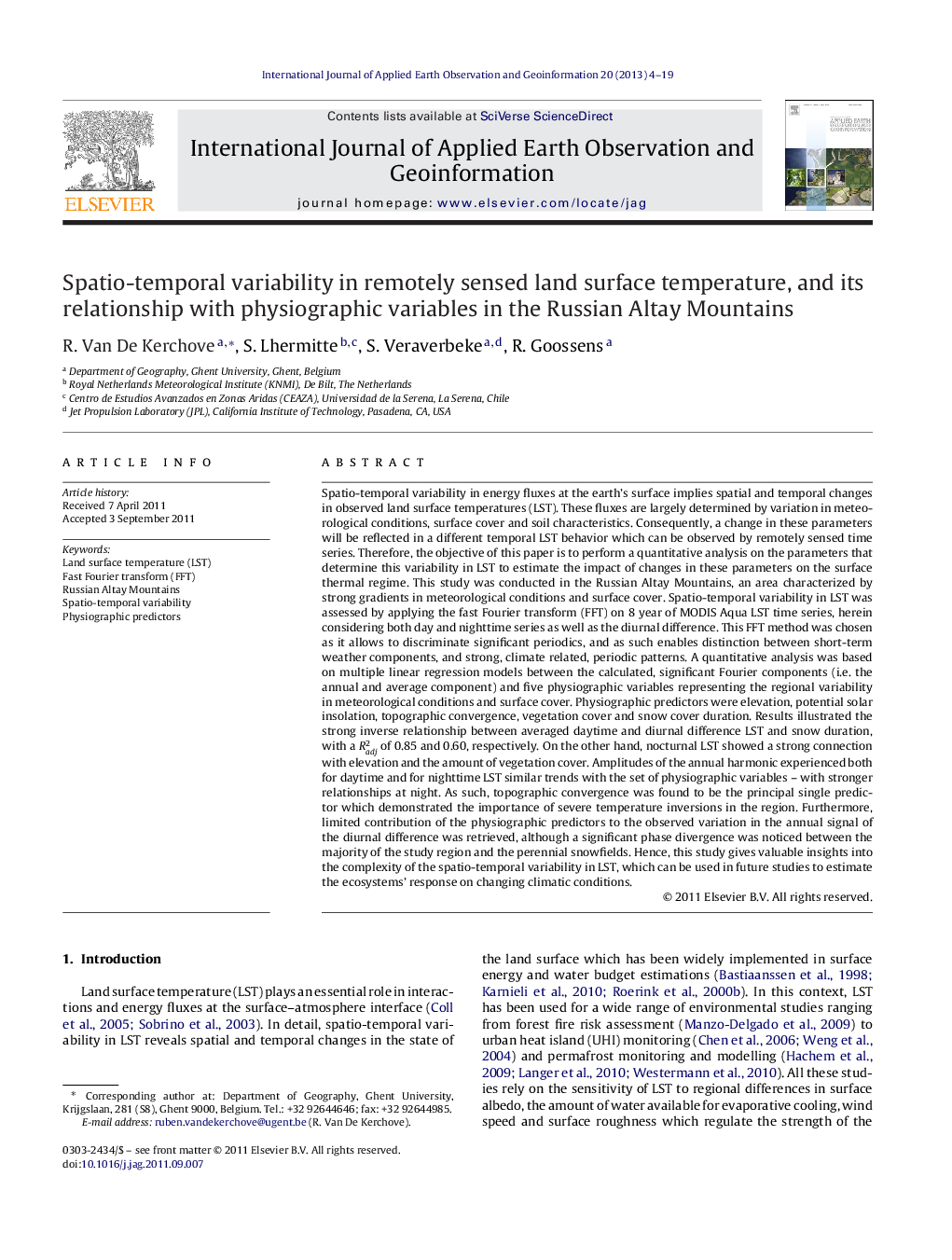 Spatio-temporal variability in remotely sensed land surface temperature, and its relationship with physiographic variables in the Russian Altay Mountains