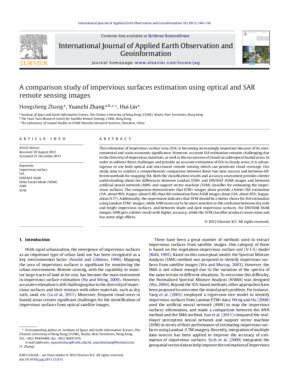 A comparison study of impervious surfaces estimation using optical and SAR remote sensing images