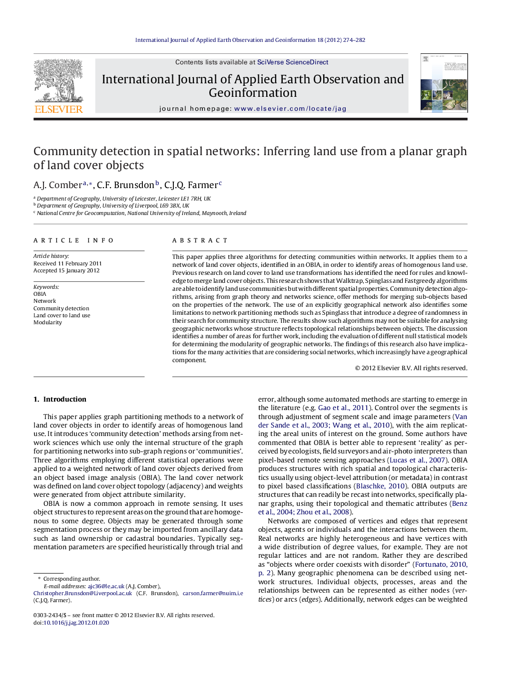 Community detection in spatial networks: Inferring land use from a planar graph of land cover objects