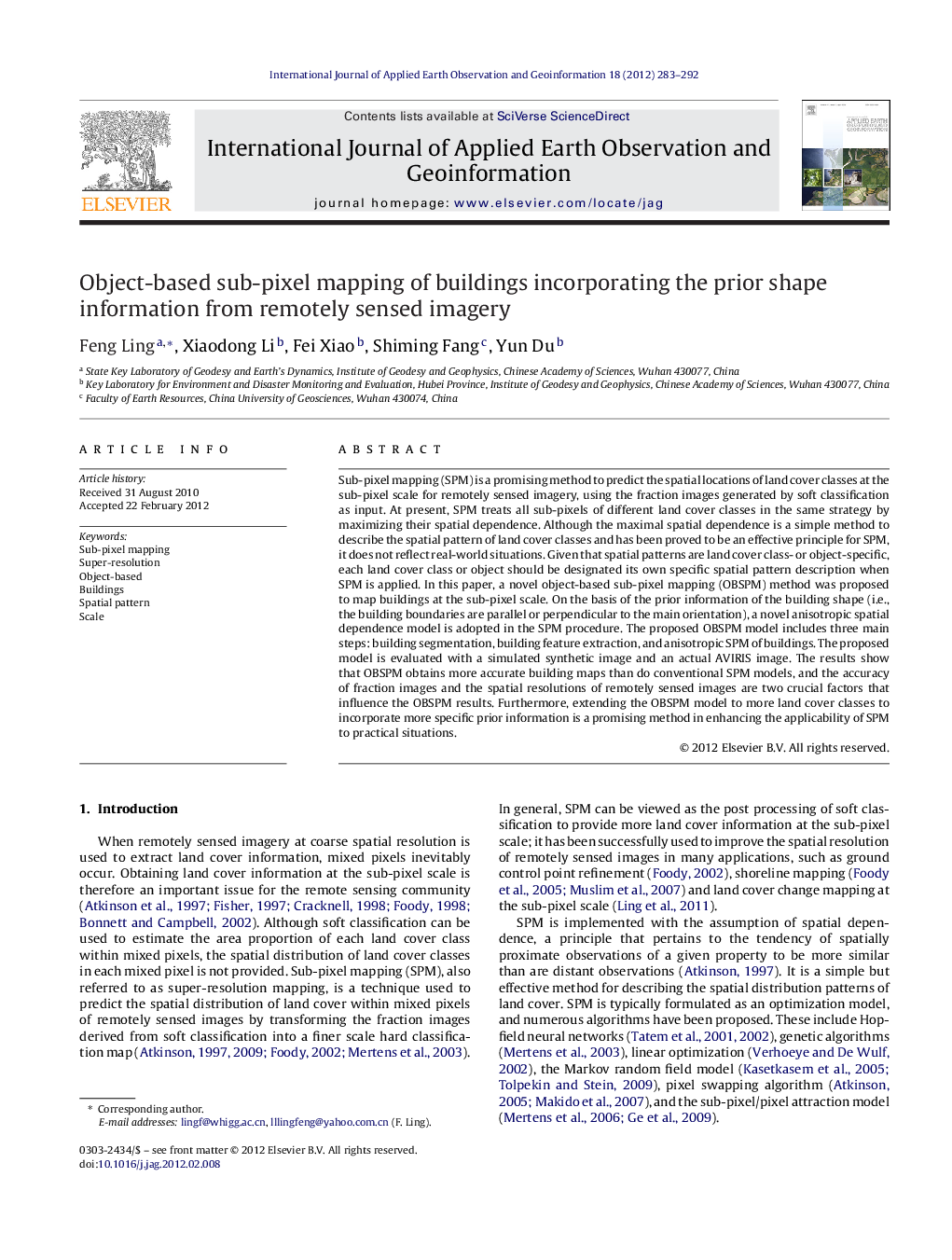 Object-based sub-pixel mapping of buildings incorporating the prior shape information from remotely sensed imagery