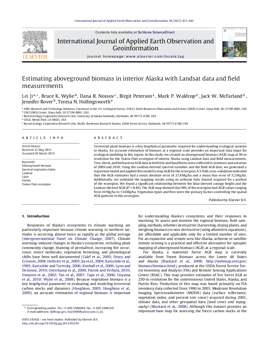 Estimating aboveground biomass in interior Alaska with Landsat data and field measurements