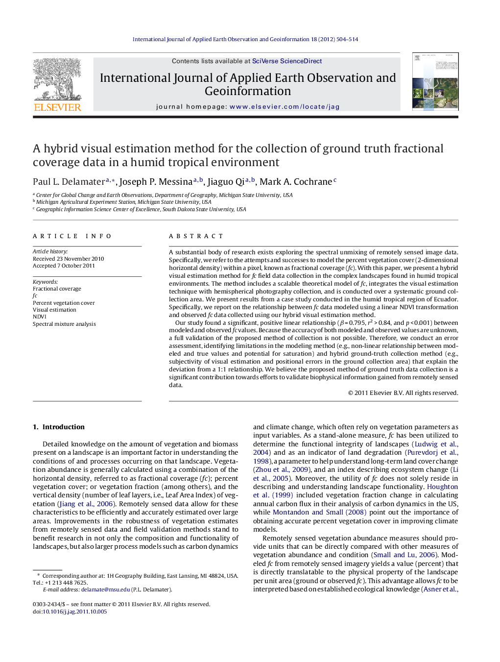 A hybrid visual estimation method for the collection of ground truth fractional coverage data in a humid tropical environment