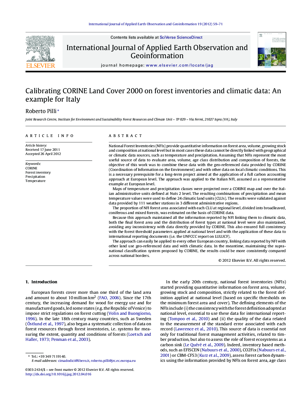 Calibrating CORINE Land Cover 2000 on forest inventories and climatic data: An example for Italy