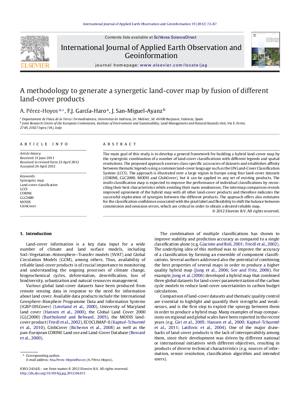 A methodology to generate a synergetic land-cover map by fusion of different land-cover products