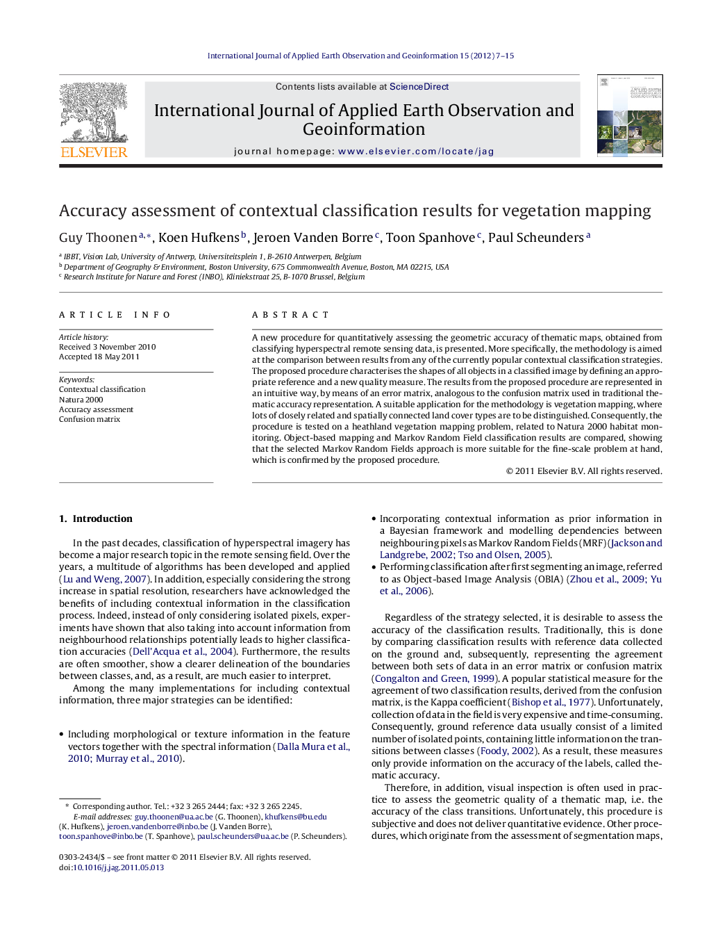 Accuracy assessment of contextual classification results for vegetation mapping