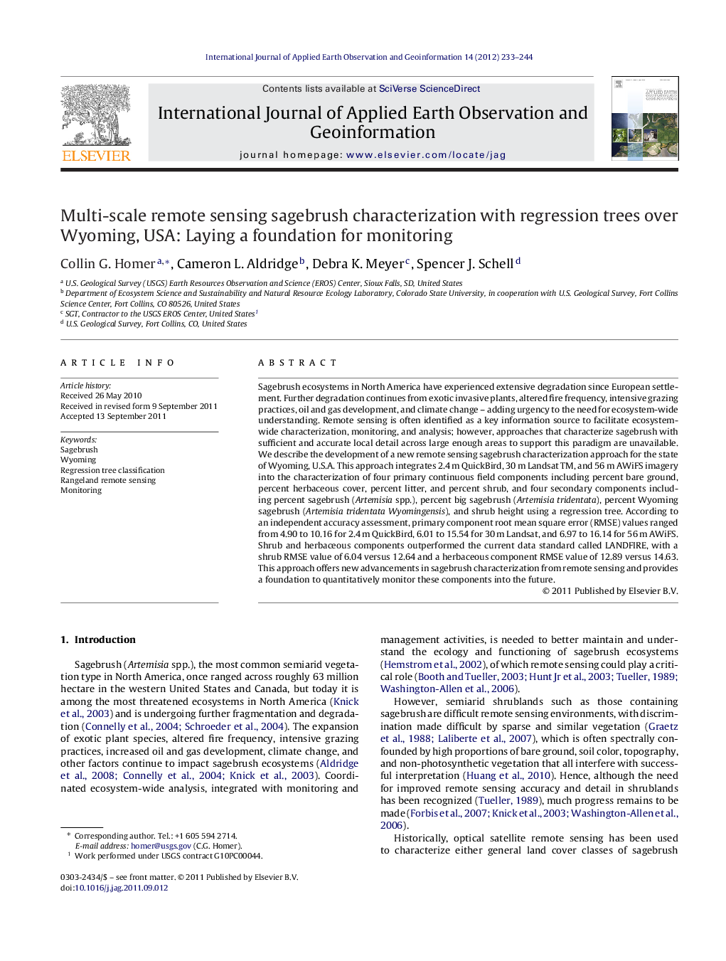 Multi-scale remote sensing sagebrush characterization with regression trees over Wyoming, USA: Laying a foundation for monitoring