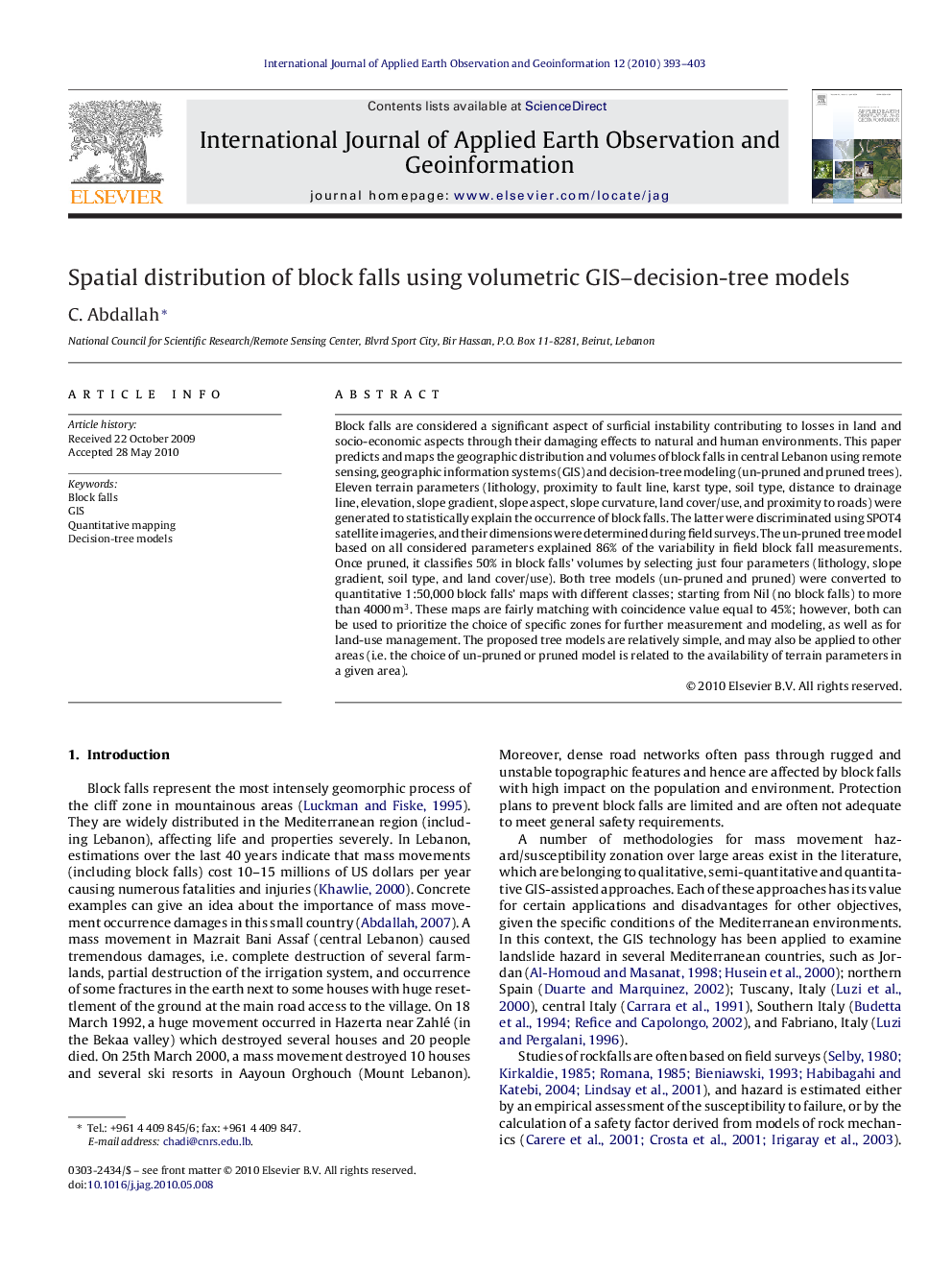 Spatial distribution of block falls using volumetric GIS–decision-tree models