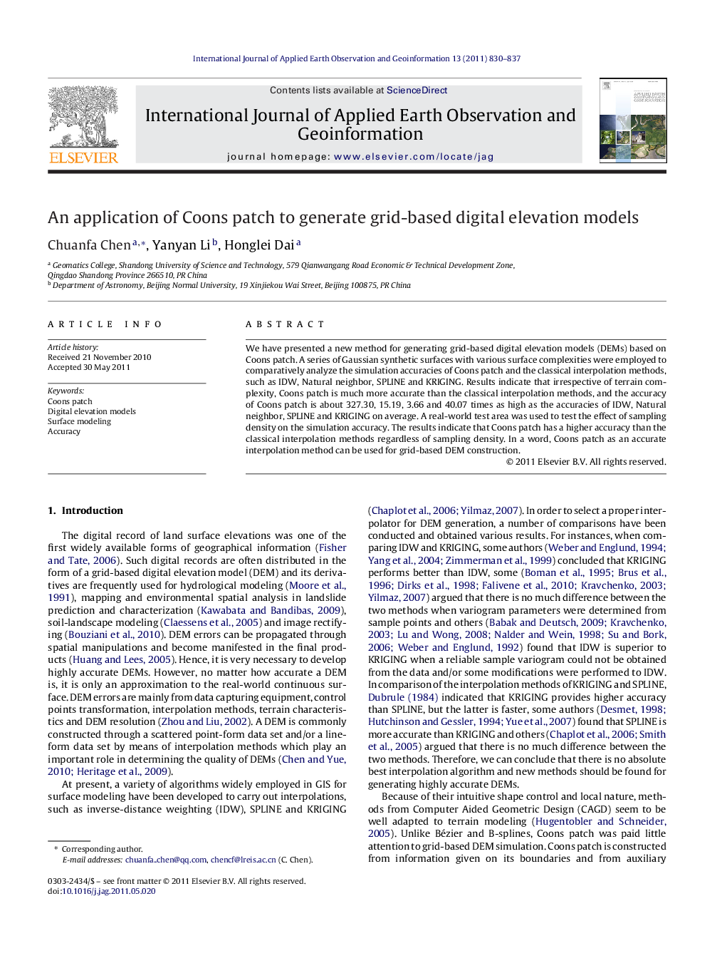 An application of Coons patch to generate grid-based digital elevation models