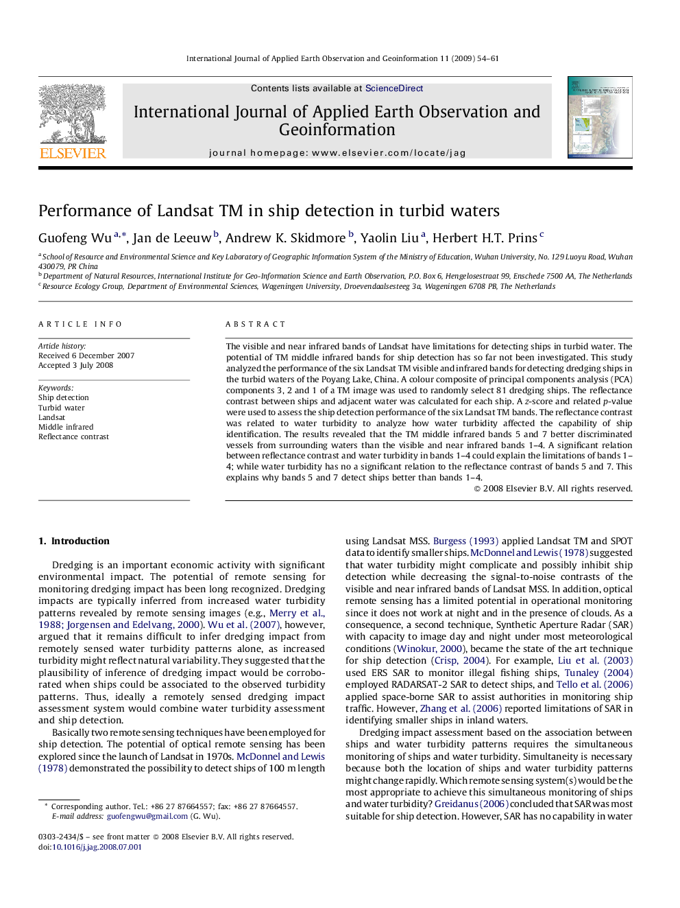 Performance of Landsat TM in ship detection in turbid waters