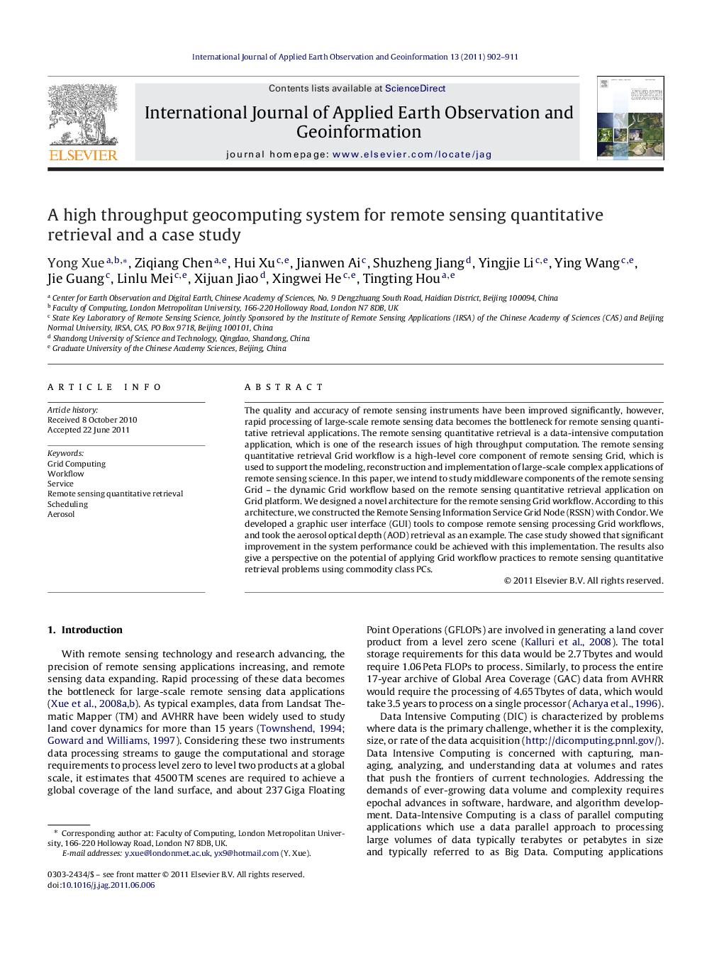 A high throughput geocomputing system for remote sensing quantitative retrieval and a case study