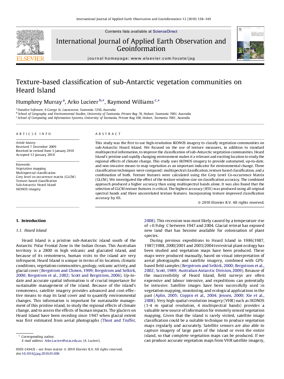 Texture-based classification of sub-Antarctic vegetation communities on Heard Island