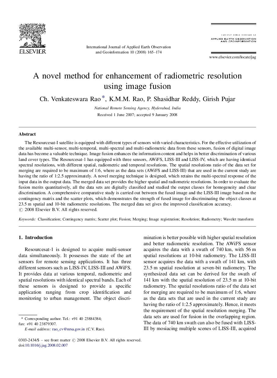 A novel method for enhancement of radiometric resolution using image fusion