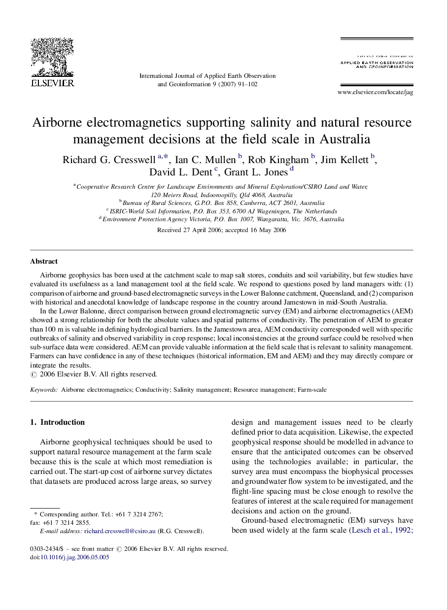 Airborne electromagnetics supporting salinity and natural resource management decisions at the field scale in Australia