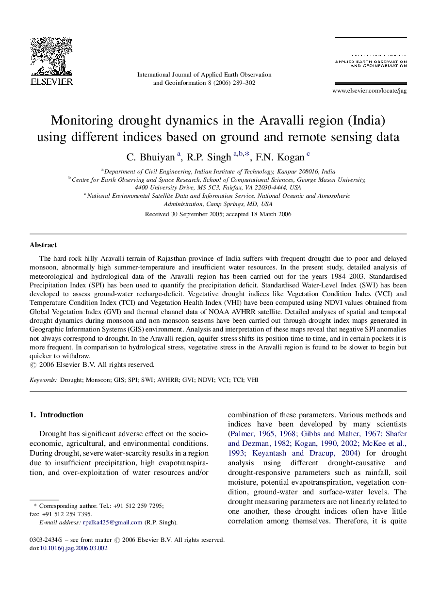 Monitoring drought dynamics in the Aravalli region (India) using different indices based on ground and remote sensing data