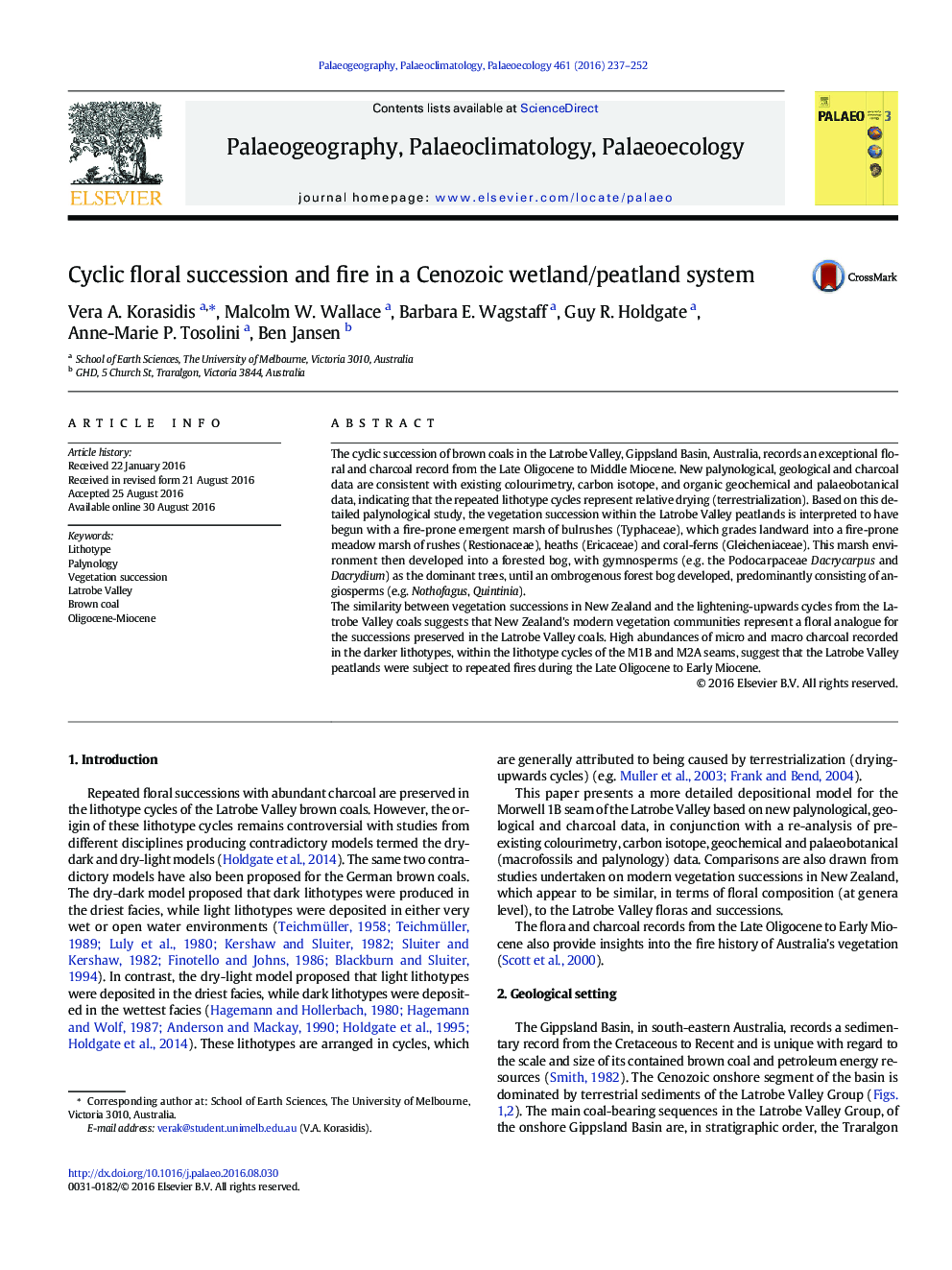 Cyclic floral succession and fire in a Cenozoic wetland/peatland system