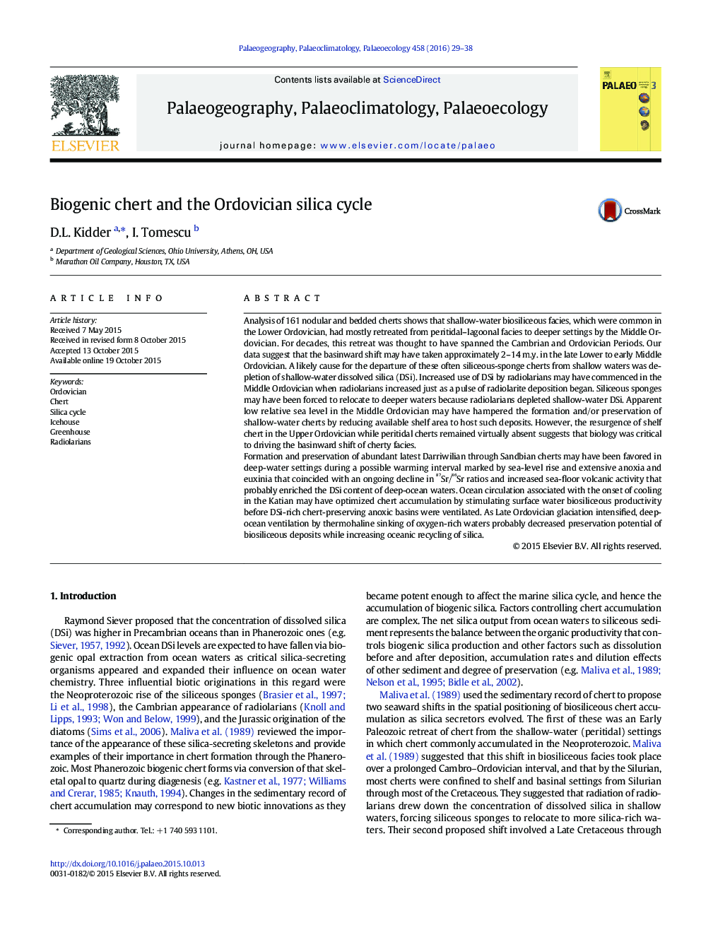 Biogenic chert and the Ordovician silica cycle