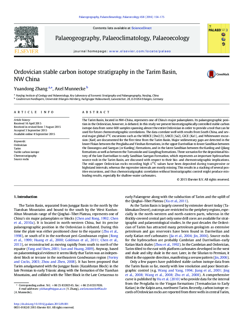 Ordovician stable carbon isotope stratigraphy in the Tarim Basin, NW China