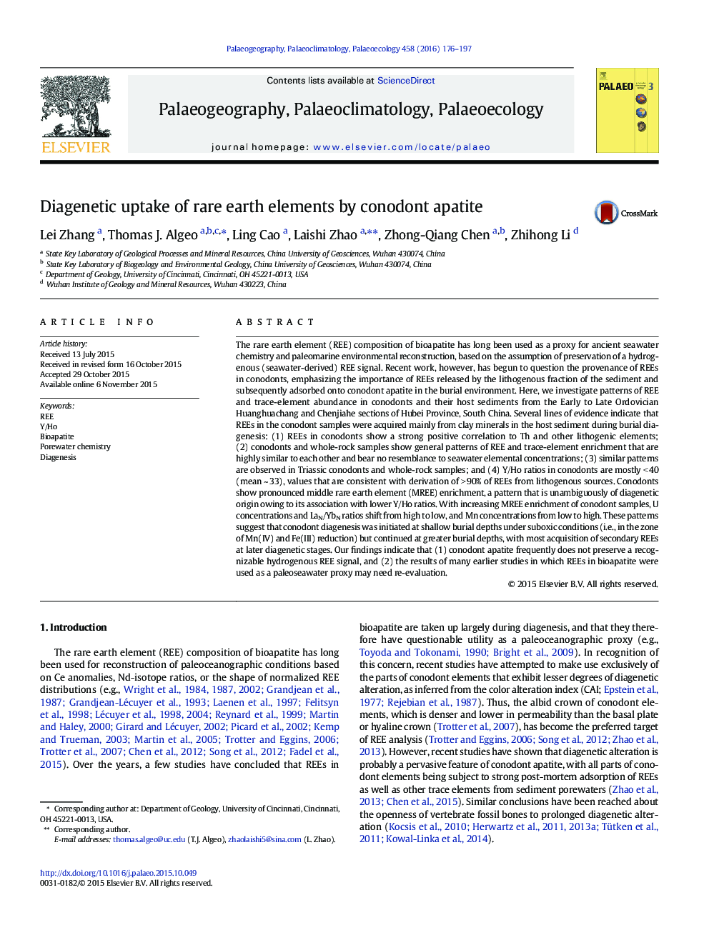 Diagenetic uptake of rare earth elements by conodont apatite