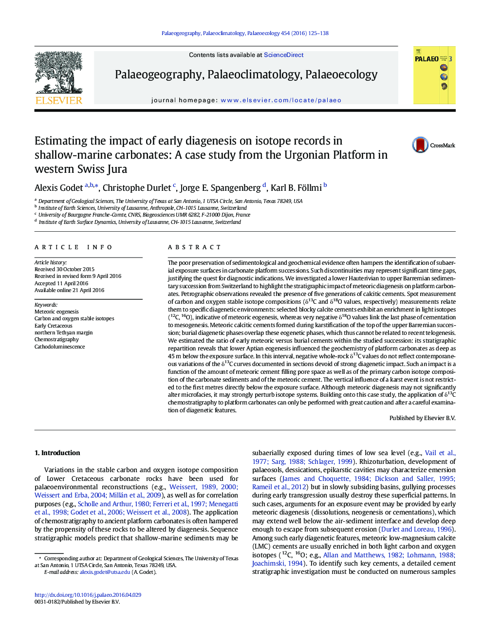 برآورد تاثیر دیاگنسیس اولیه بر روی اسناد ایزوتوپ در کربنات های کم عمق دریایی: مطالعه موردی از پلت فرم اورگونین در جورای غرب سوئیس 