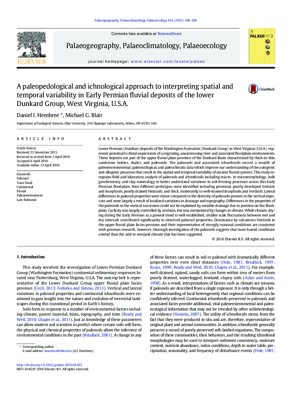 A paleopedological and ichnological approach to interpreting spatial and temporal variability in Early Permian fluvial deposits of the lower Dunkard Group, West Virginia, U.S.A.