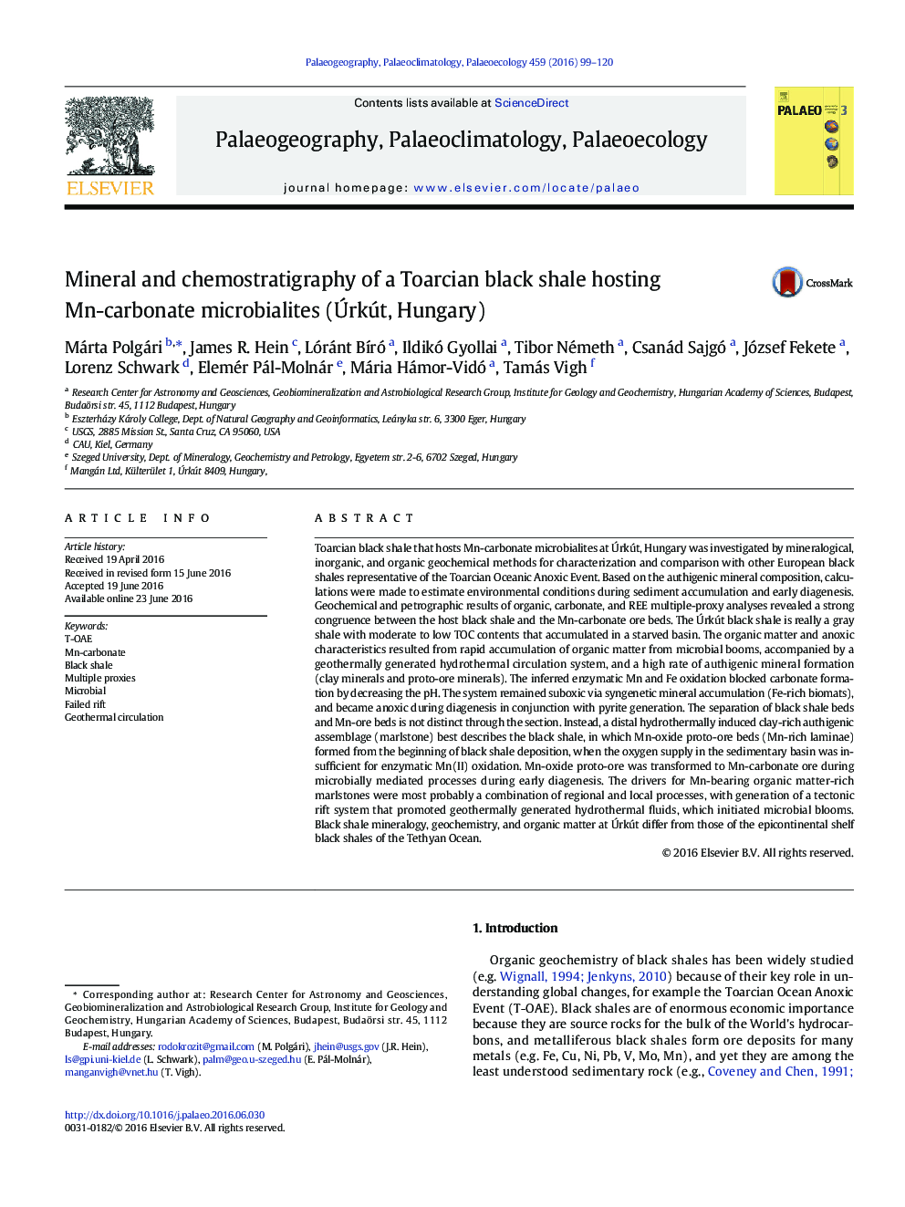 Mineral and chemostratigraphy of a Toarcian black shale hosting Mn-carbonate microbialites (Úrkút, Hungary)