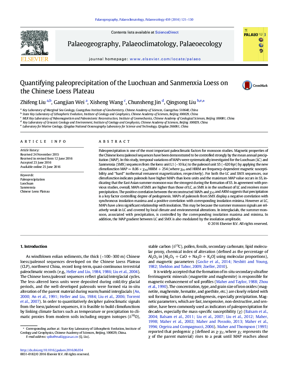 Quantifying paleoprecipitation of the Luochuan and Sanmenxia Loess on the Chinese Loess Plateau