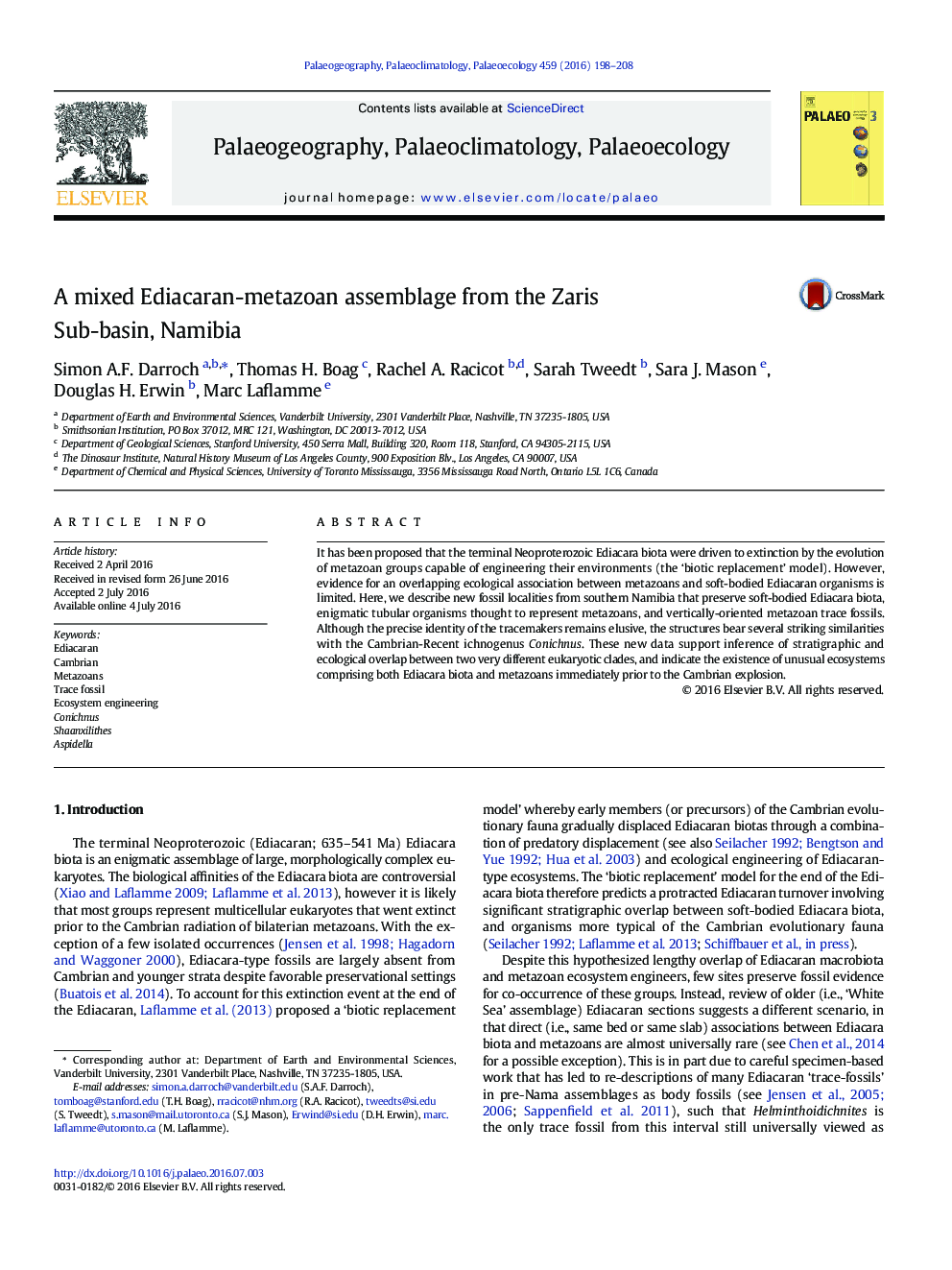 A mixed Ediacaran-metazoan assemblage from the Zaris Sub-basin, Namibia