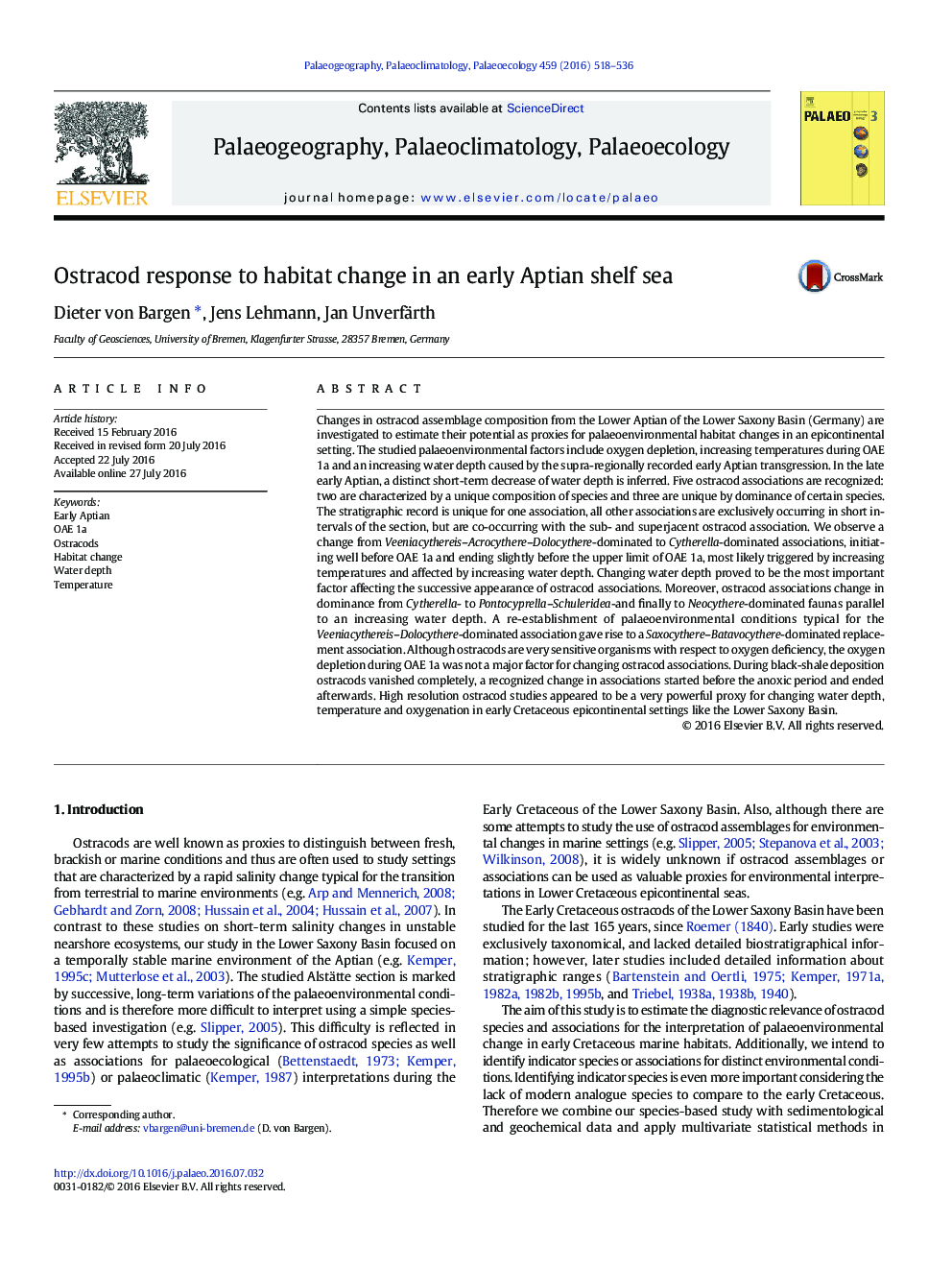 Ostracod response to habitat change in an early Aptian shelf sea