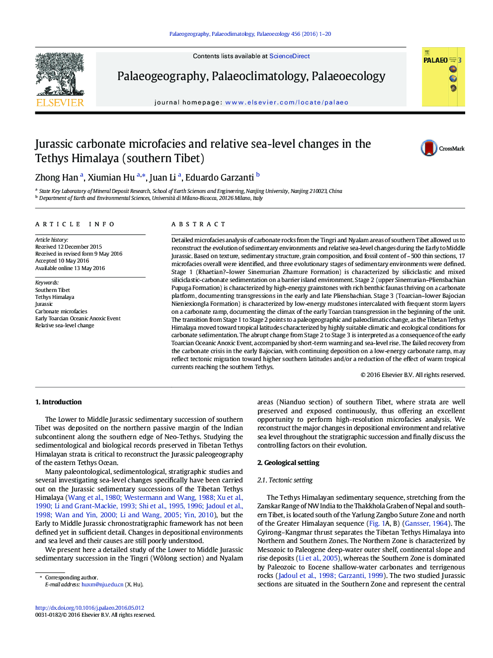 Jurassic carbonate microfacies and relative sea-level changes in the Tethys Himalaya (southern Tibet)