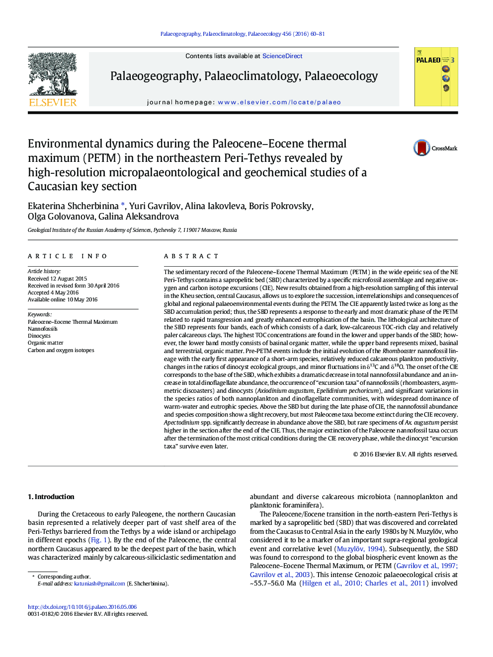 Environmental dynamics during the Paleocene–Eocene thermal maximum (PETM) in the northeastern Peri-Tethys revealed by high-resolution micropalaeontological and geochemical studies of a Caucasian key section