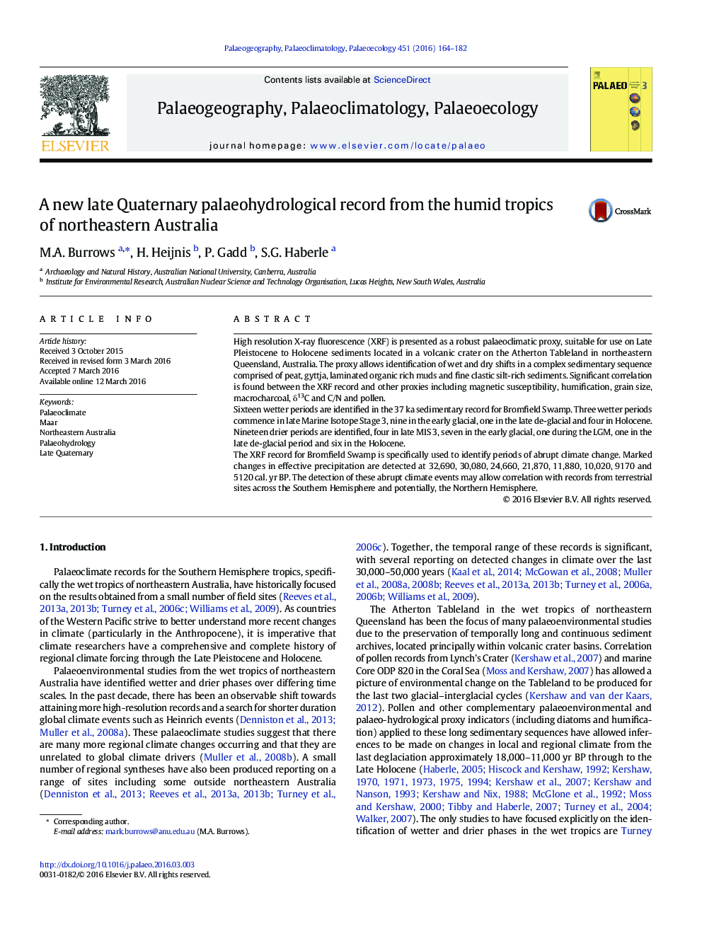 A new late Quaternary palaeohydrological record from the humid tropics of northeastern Australia