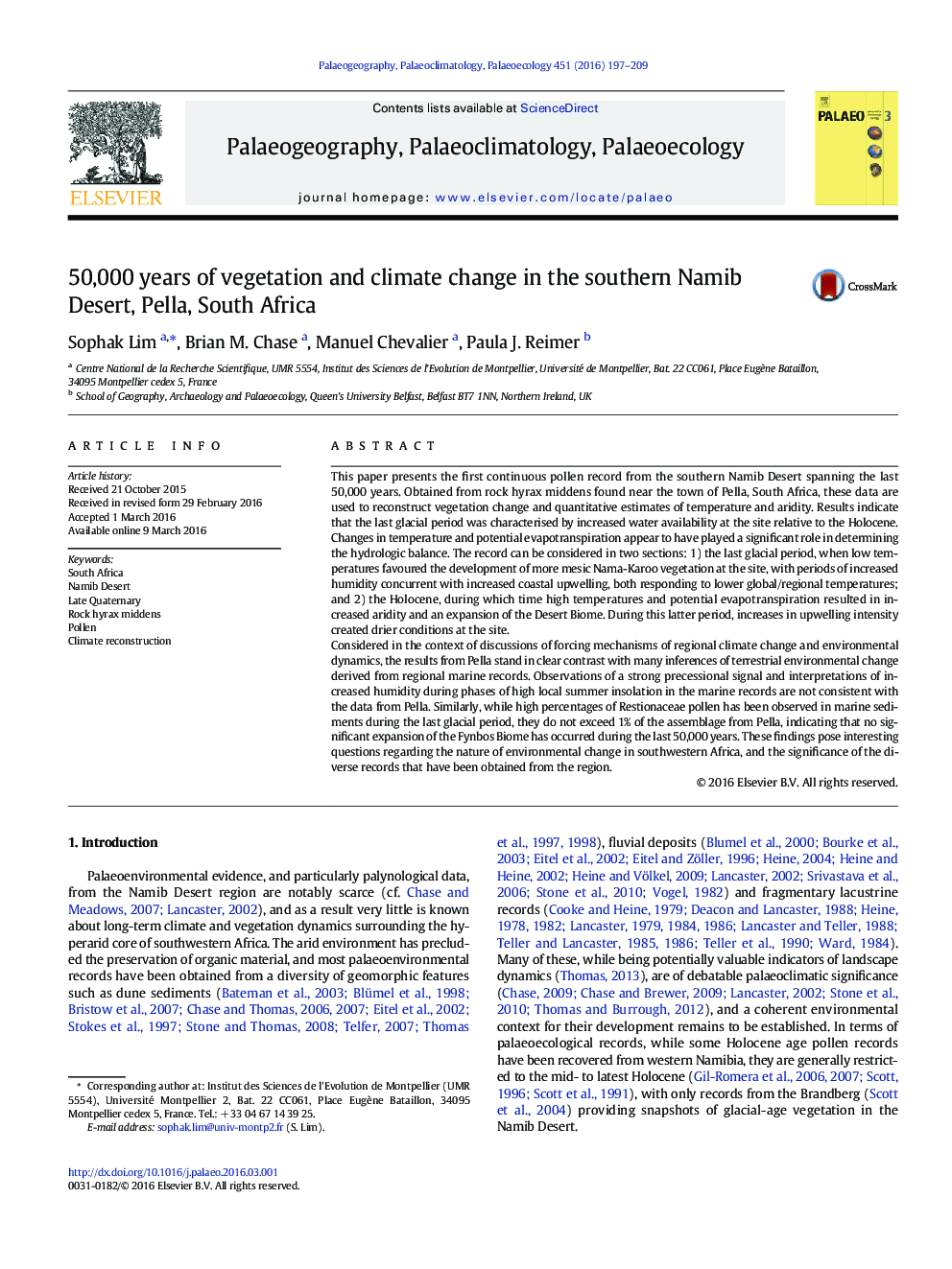 50,000 years of vegetation and climate change in the southern Namib Desert, Pella, South Africa