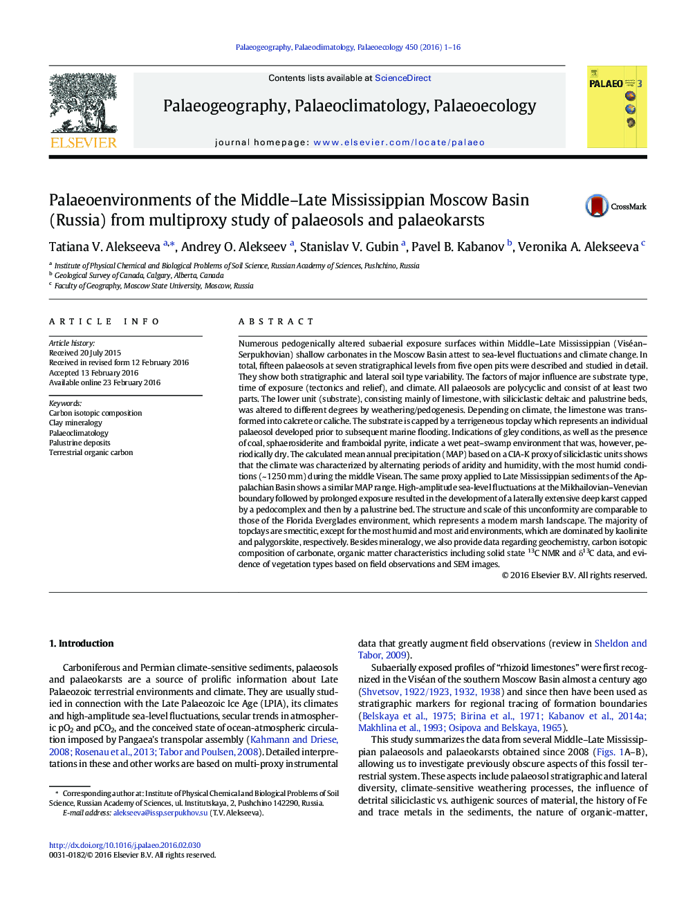 Palaeoenvironments of the Middle–Late Mississippian Moscow Basin (Russia) from multiproxy study of palaeosols and palaeokarsts
