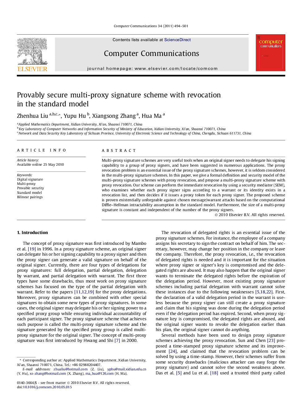 Provably secure multi-proxy signature scheme with revocation in the standard model