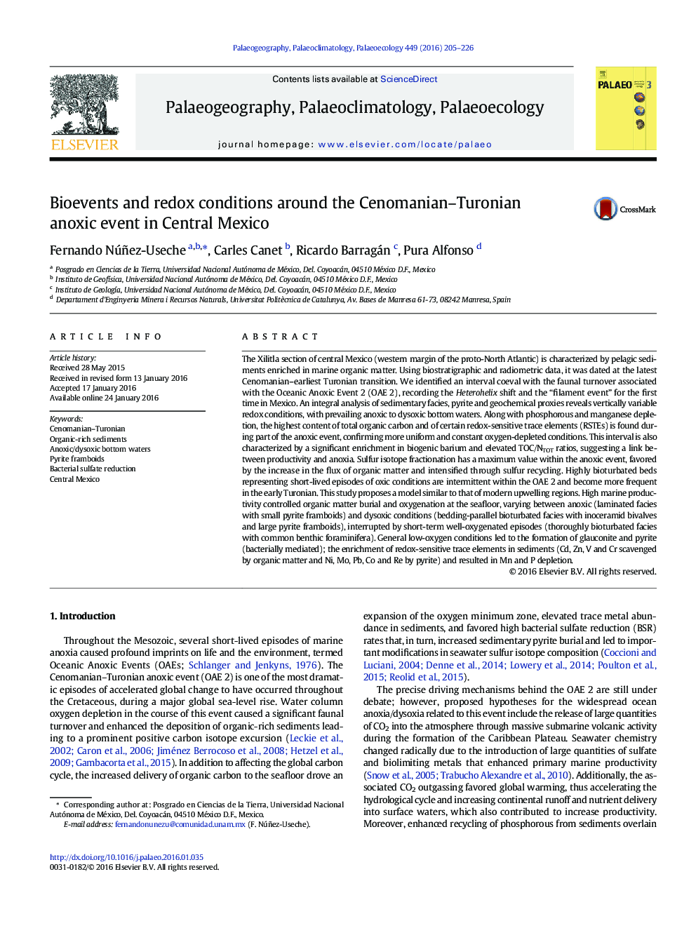 Bioevents and redox conditions around the Cenomanian–Turonian anoxic event in Central Mexico