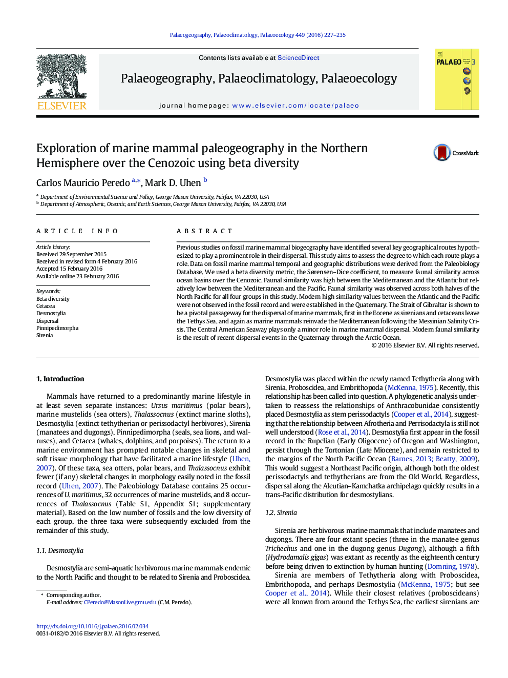 Exploration of marine mammal paleogeography in the Northern Hemisphere over the Cenozoic using beta diversity