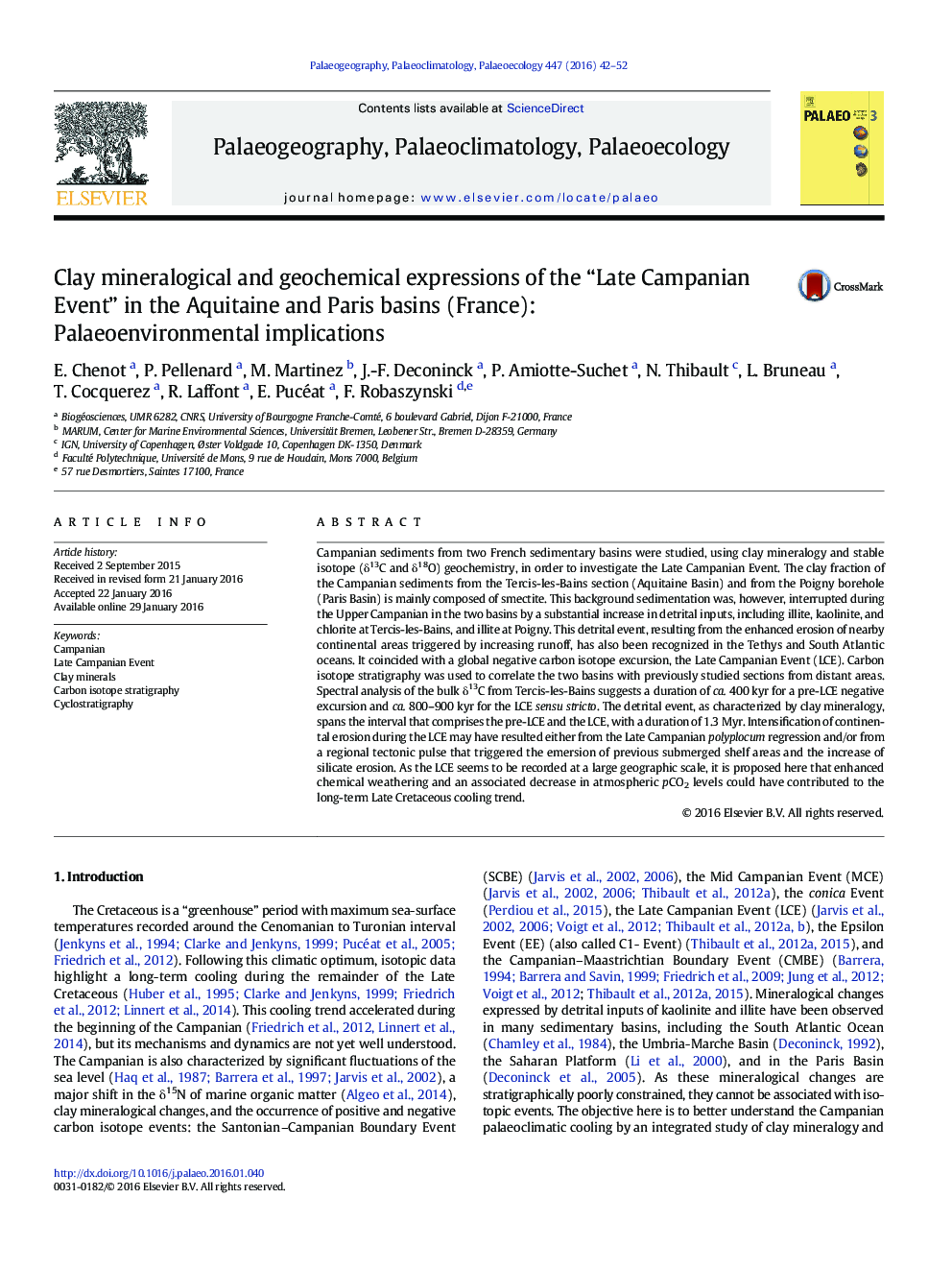 Clay mineralogical and geochemical expressions of the “Late Campanian Event” in the Aquitaine and Paris basins (France): Palaeoenvironmental implications