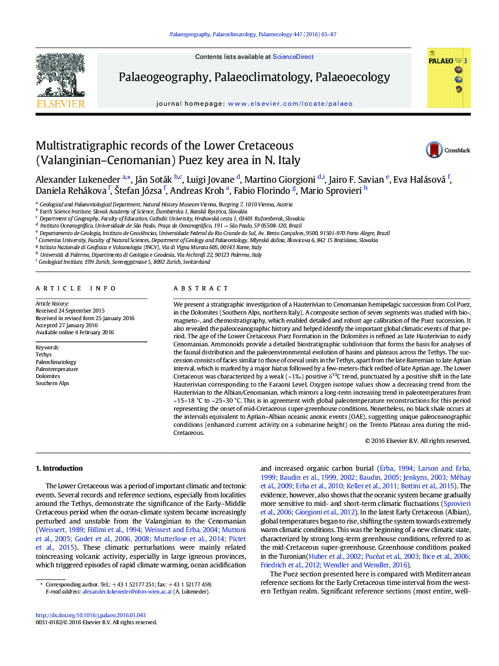 Multistratigraphic records of the Lower Cretaceous (Valanginian–Cenomanian) Puez key area in N. Italy