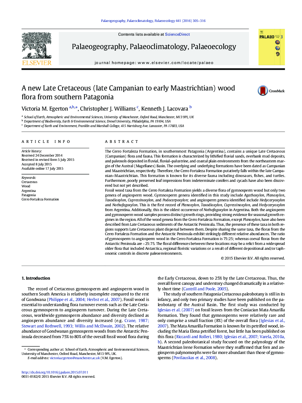 A new Late Cretaceous (late Campanian to early Maastrichtian) wood flora from southern Patagonia