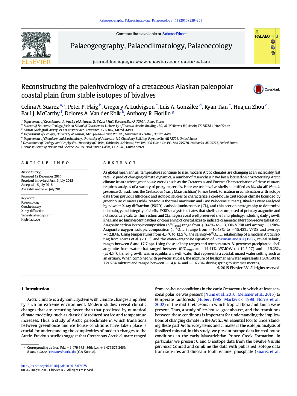 Reconstructing the paleohydrology of a cretaceous Alaskan paleopolar coastal plain from stable isotopes of bivalves