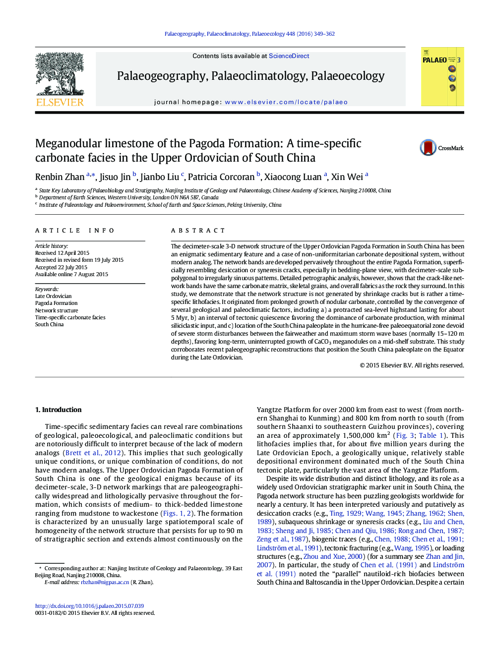 Meganodular limestone of the Pagoda Formation: A time-specific carbonate facies in the Upper Ordovician of South China