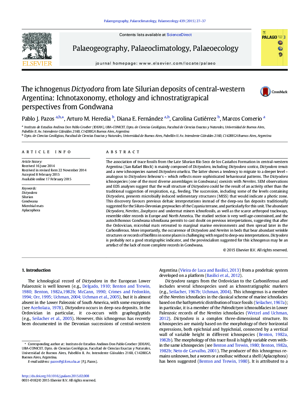 The ichnogenus Dictyodora from late Silurian deposits of central-western Argentina: Ichnotaxonomy, ethology and ichnostratigrapical perspectives from Gondwana