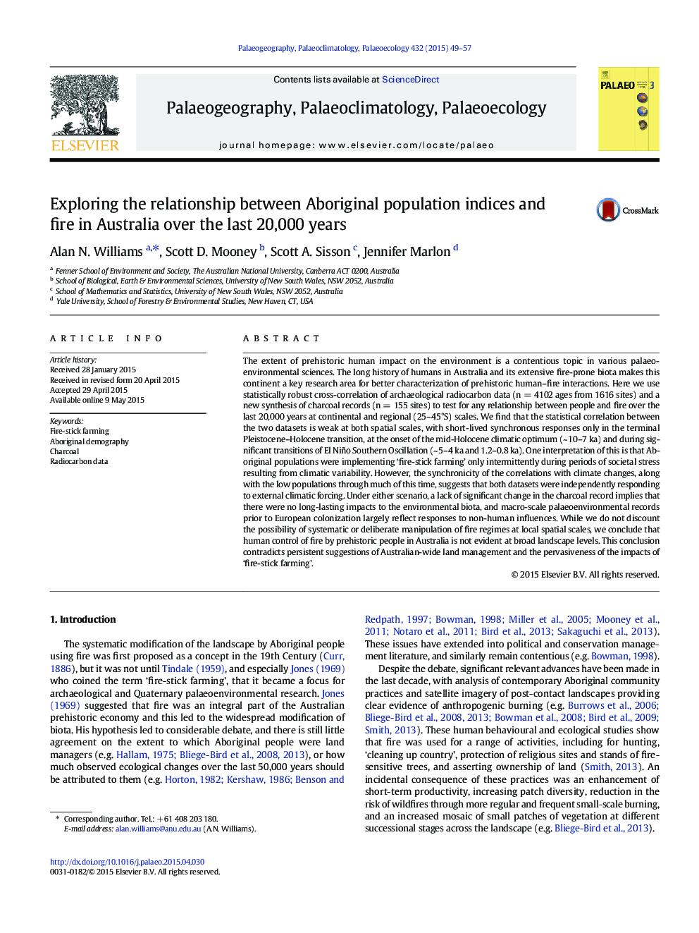 Exploring the relationship between Aboriginal population indices and fire in Australia over the last 20,000 years